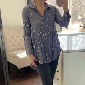 Solitaire Woman Long Tunic, Long Sleeve Button Shirt. Size M